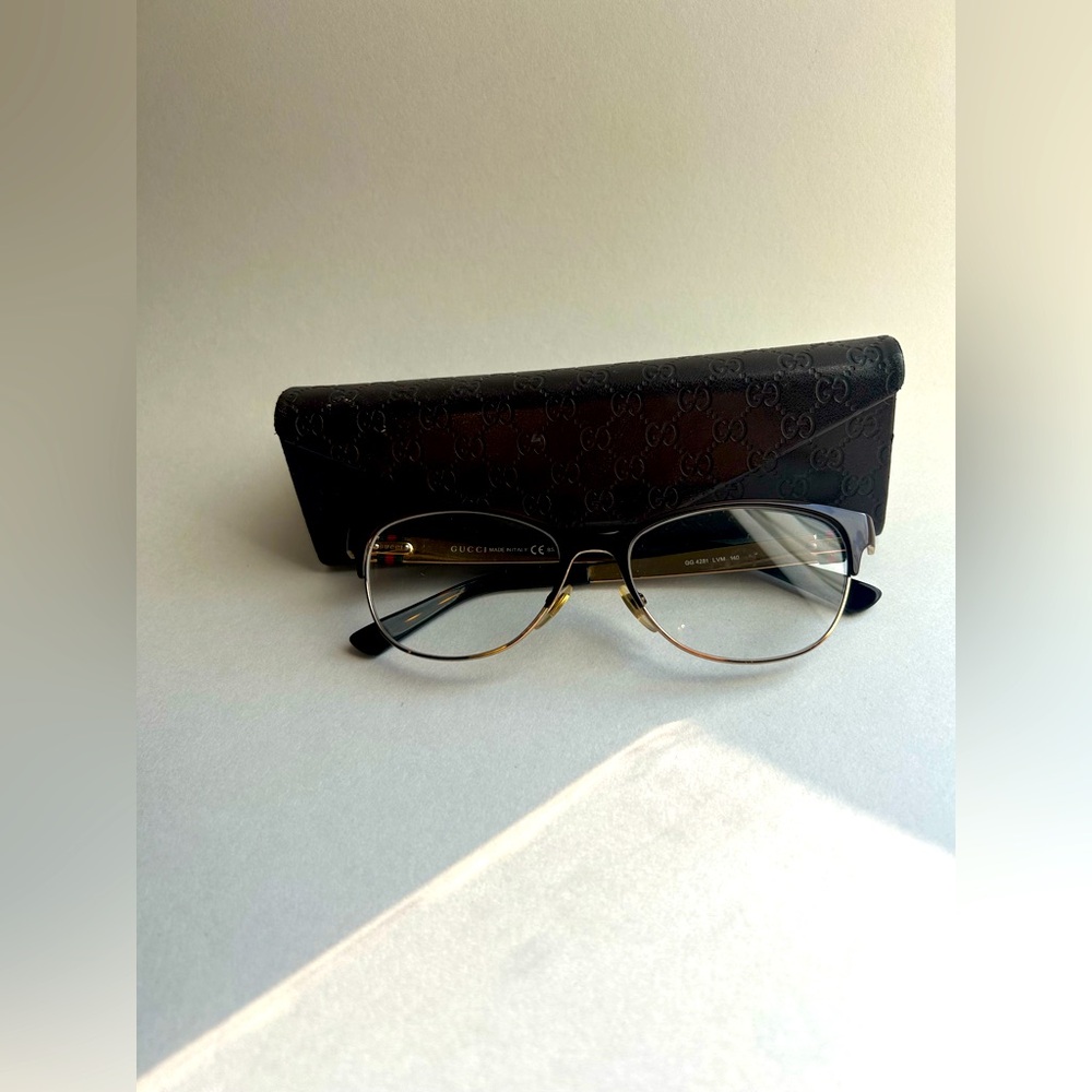 Gucci Brown and Gold Semi-Rimless Glasses